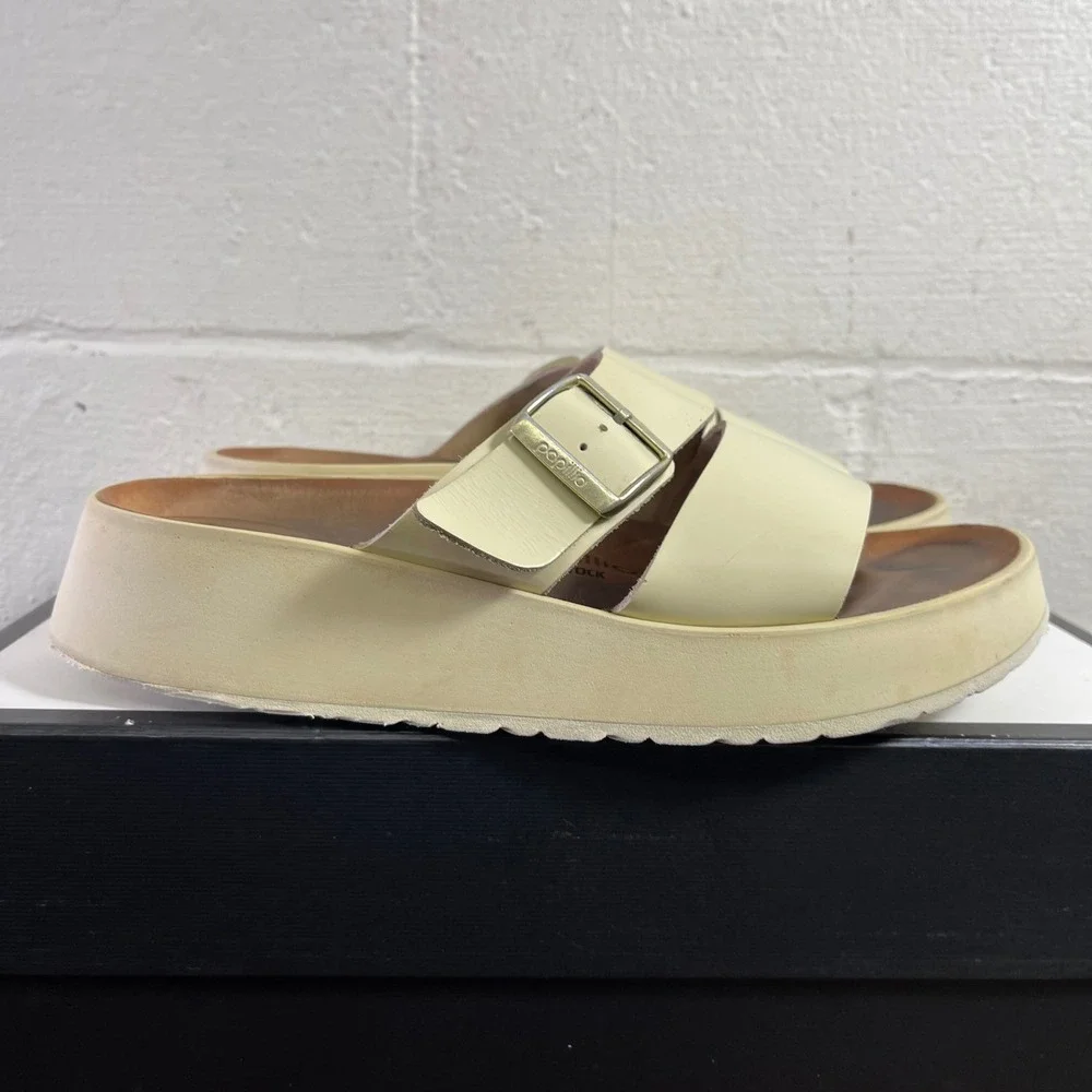 Birkenstock Papillio Almina Platform Sandal Ecru Ivory Leather Women 40 EU/9 US